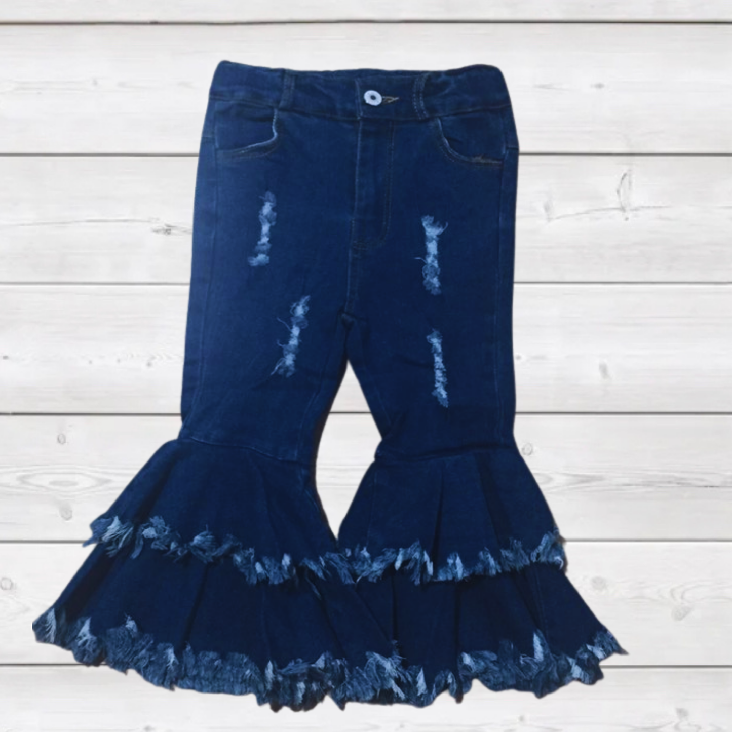 Tiered Denim Bell Bottom Pants