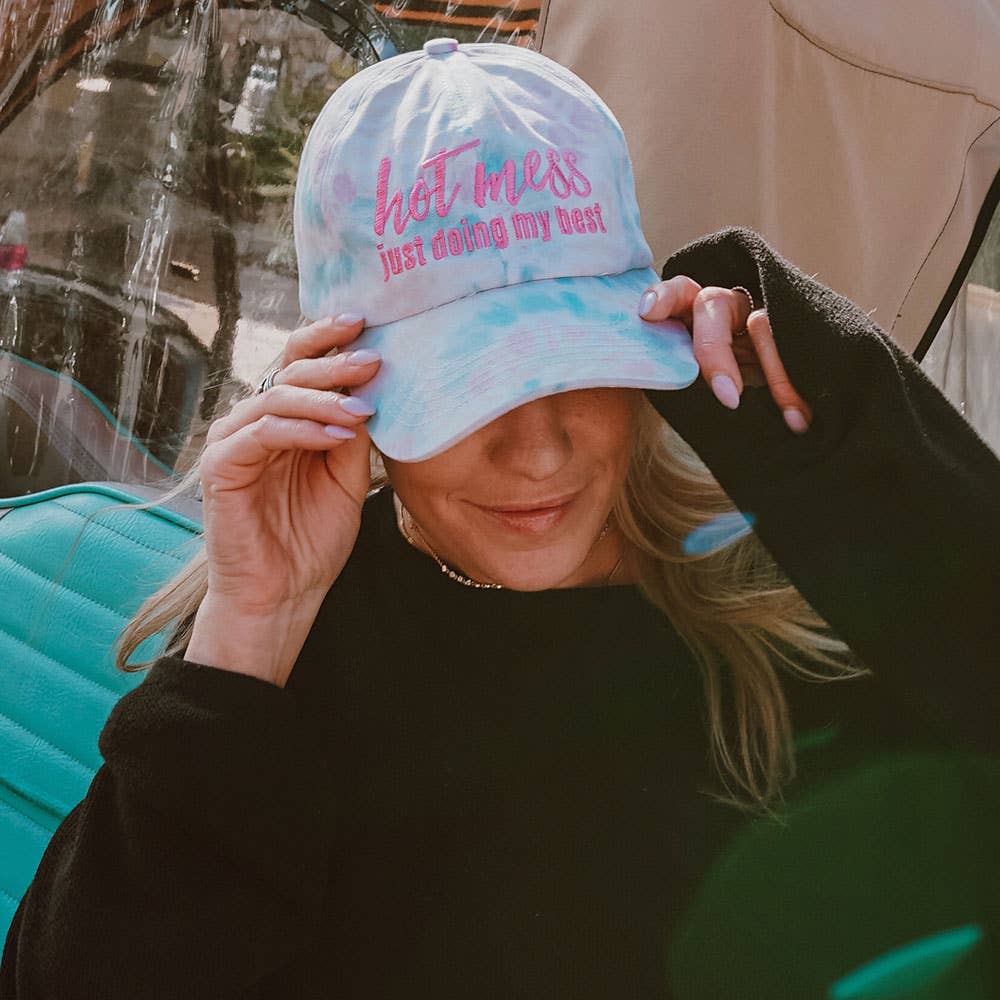 Hot Mess Just Doing My Best Pastel Tie Dye Baseball Cap