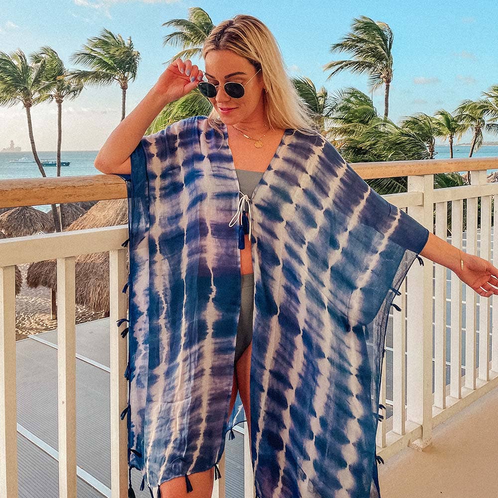 Navy and White Tie Dye Cover Up