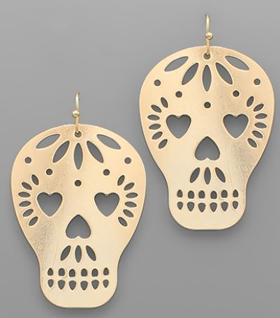Heart Eye Skull Earrings - Gold