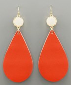 Druzy & Leather Earrings - Orange