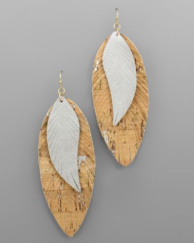 Cork & Leather Feather Earrings