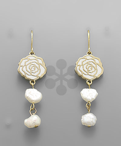 Epoxy Rose Fresh Water Pearl Drop Earrings