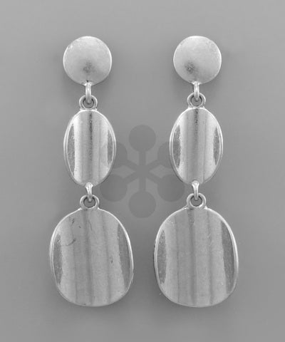 Oval Metal Linear Earrings Silver