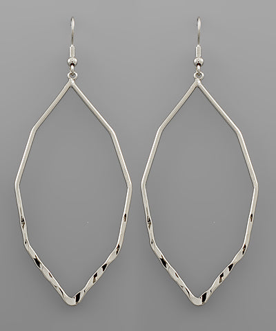Hollow Diamond Dangle Earrings - Silver