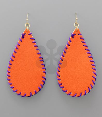 Gameday Stitch Leather Earrings - Orange/Purple