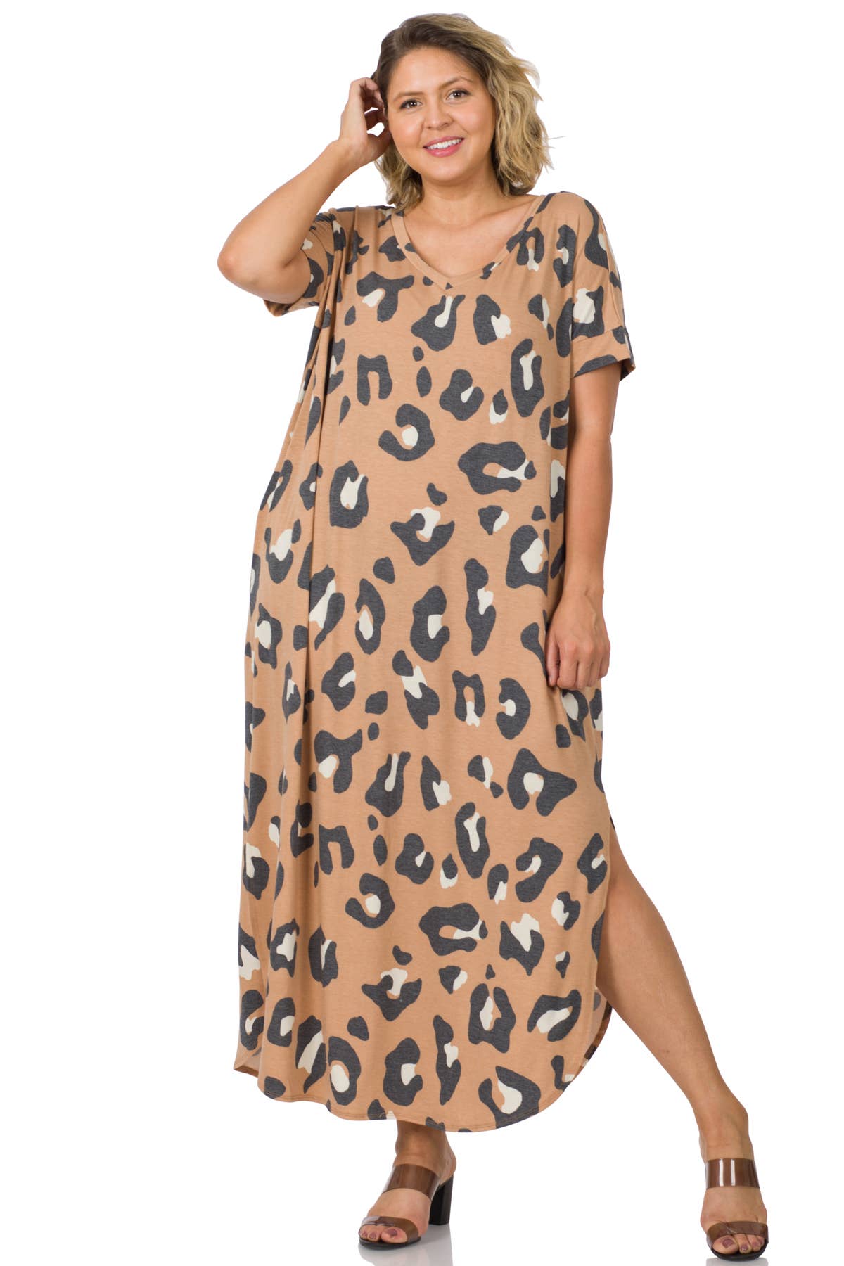 Plus Leopard V-neck Dress