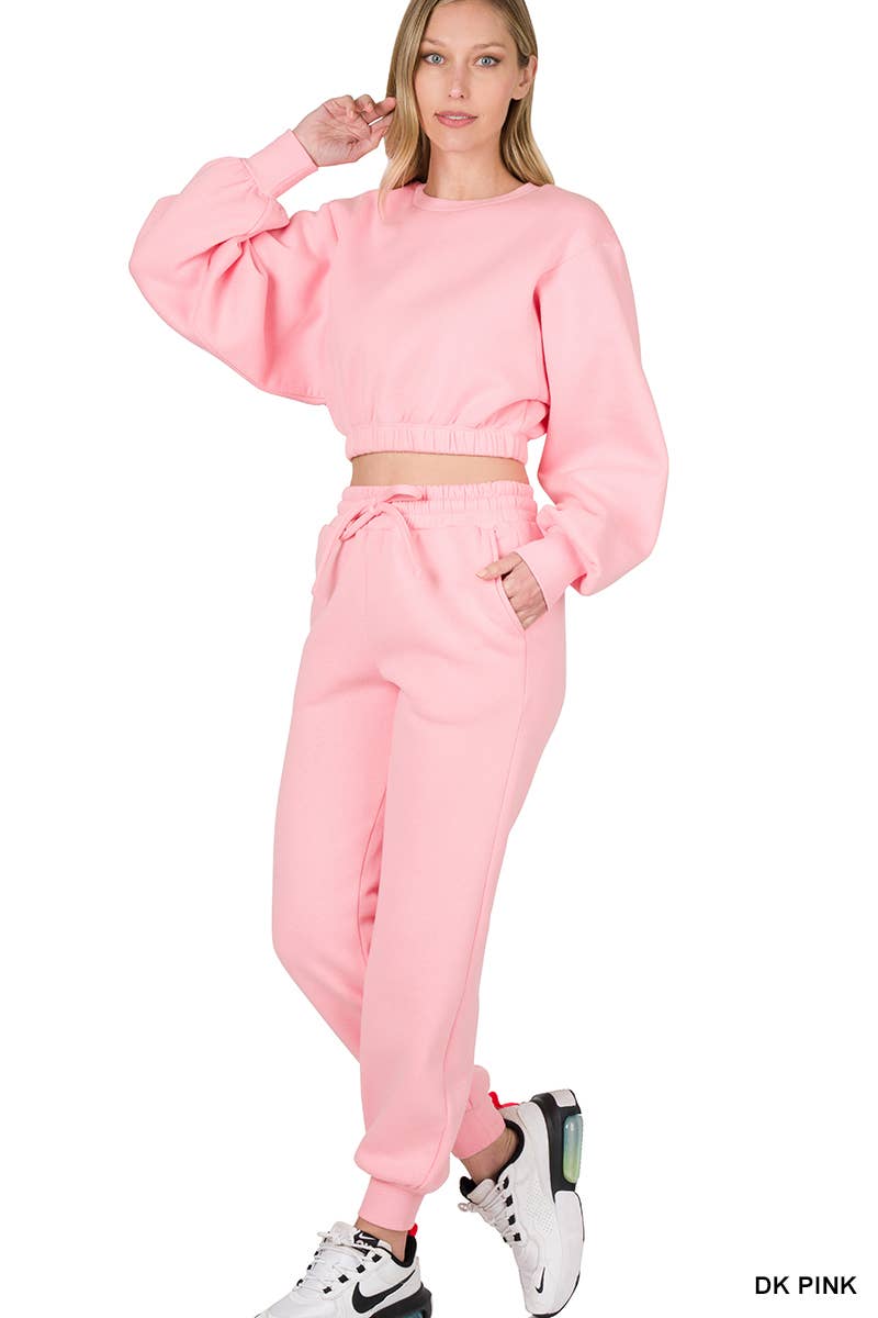 Pink Cropped Pullover & Joggers Set