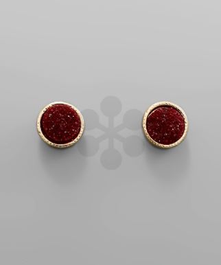 Round Druzy Stone - Garnet/Gold