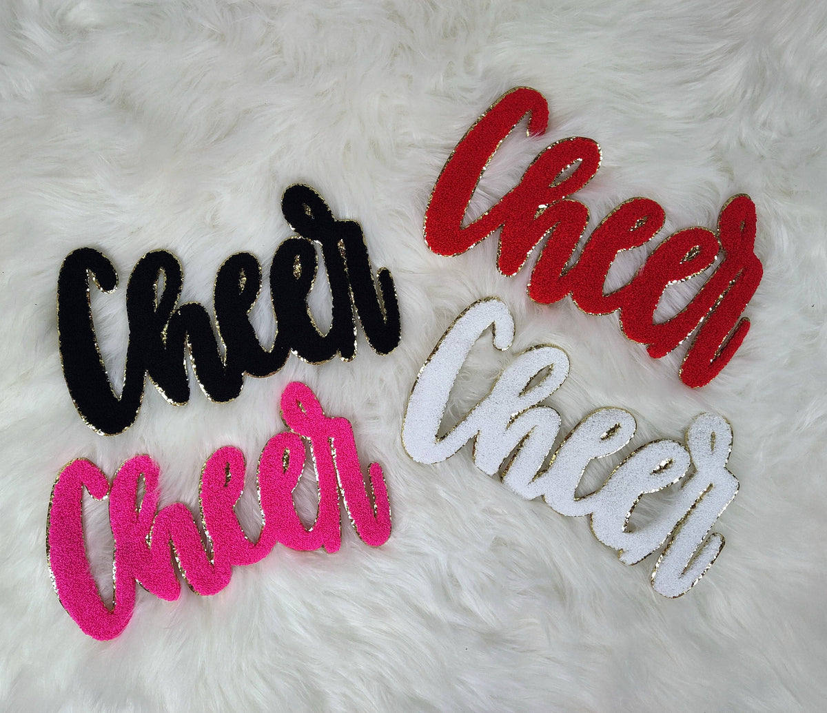 Large Cursive Cheer Chenille Iron-on Patch: Pink