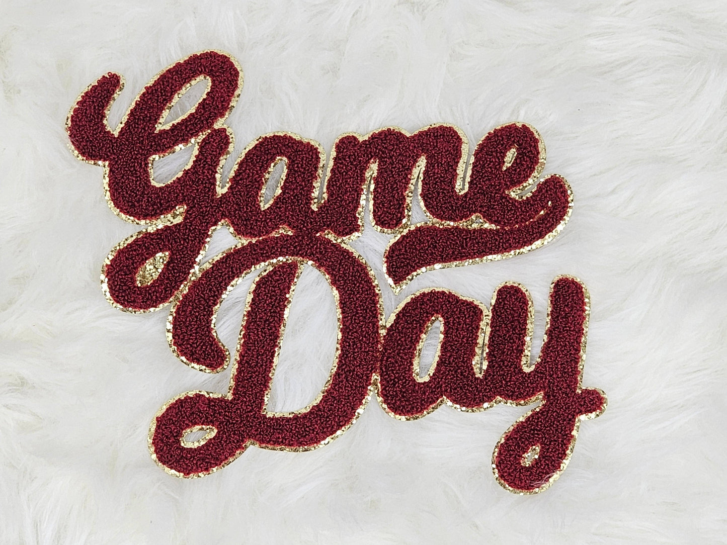 Large Game Day Chenille Iron-on Patch: White
