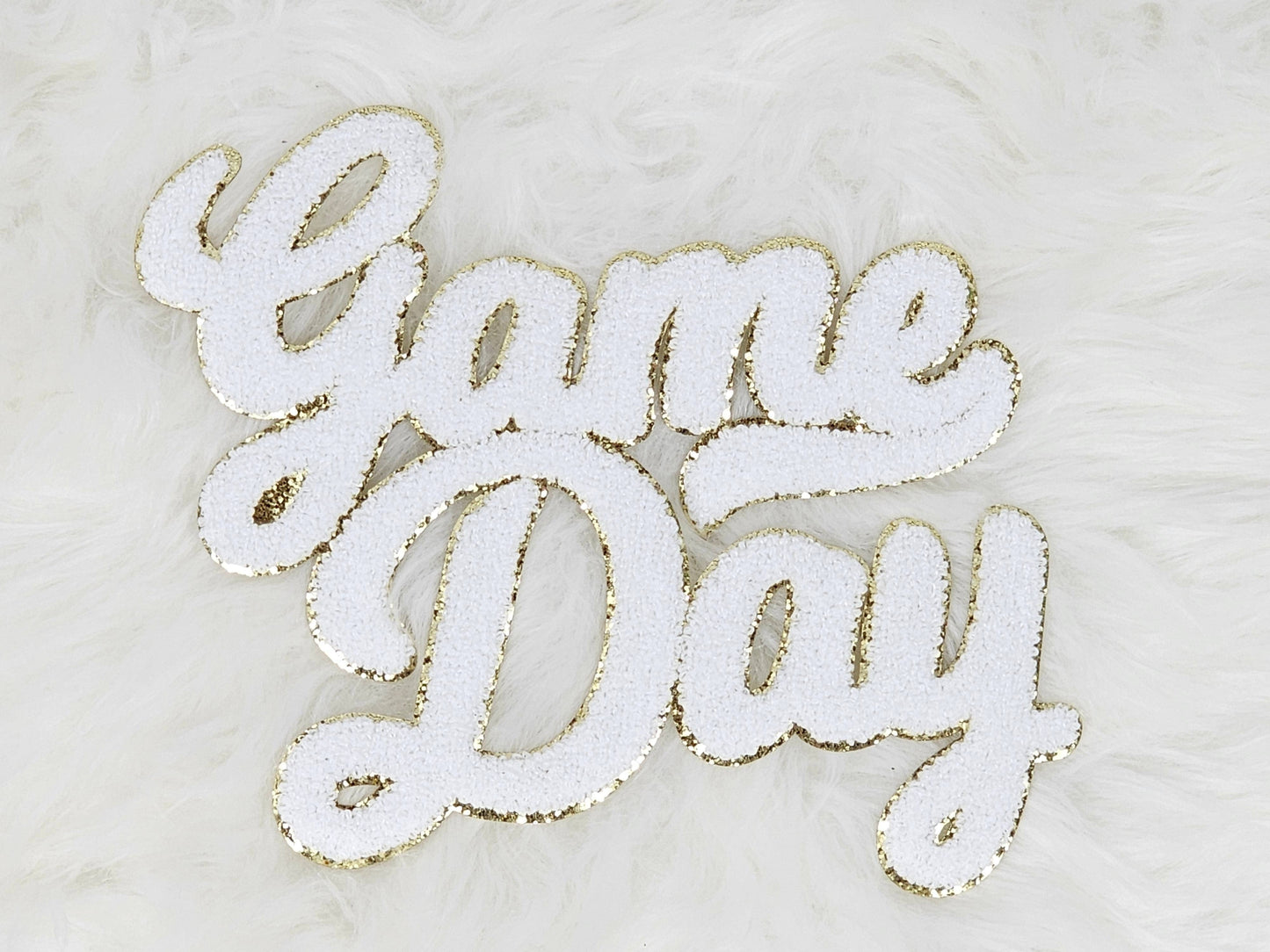 Large Game Day Chenille Iron-on Patch: White