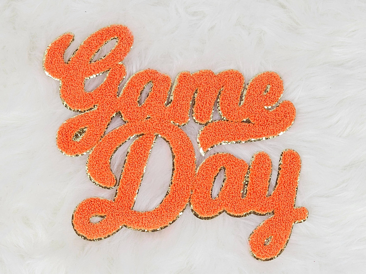 Large Game Day Chenille Iron-on Patch: Orange
