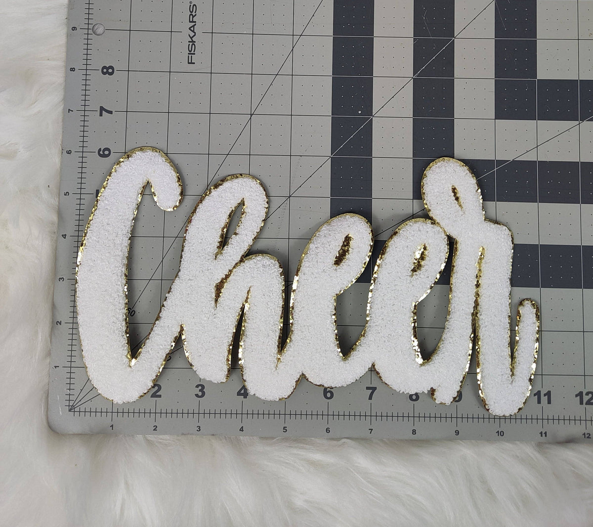 Large Cursive Cheer Chenille Iron-on Patch: Pink