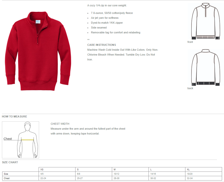 Youth Core Fleece 1/4-Zip Pullover Sweatshirt - DR