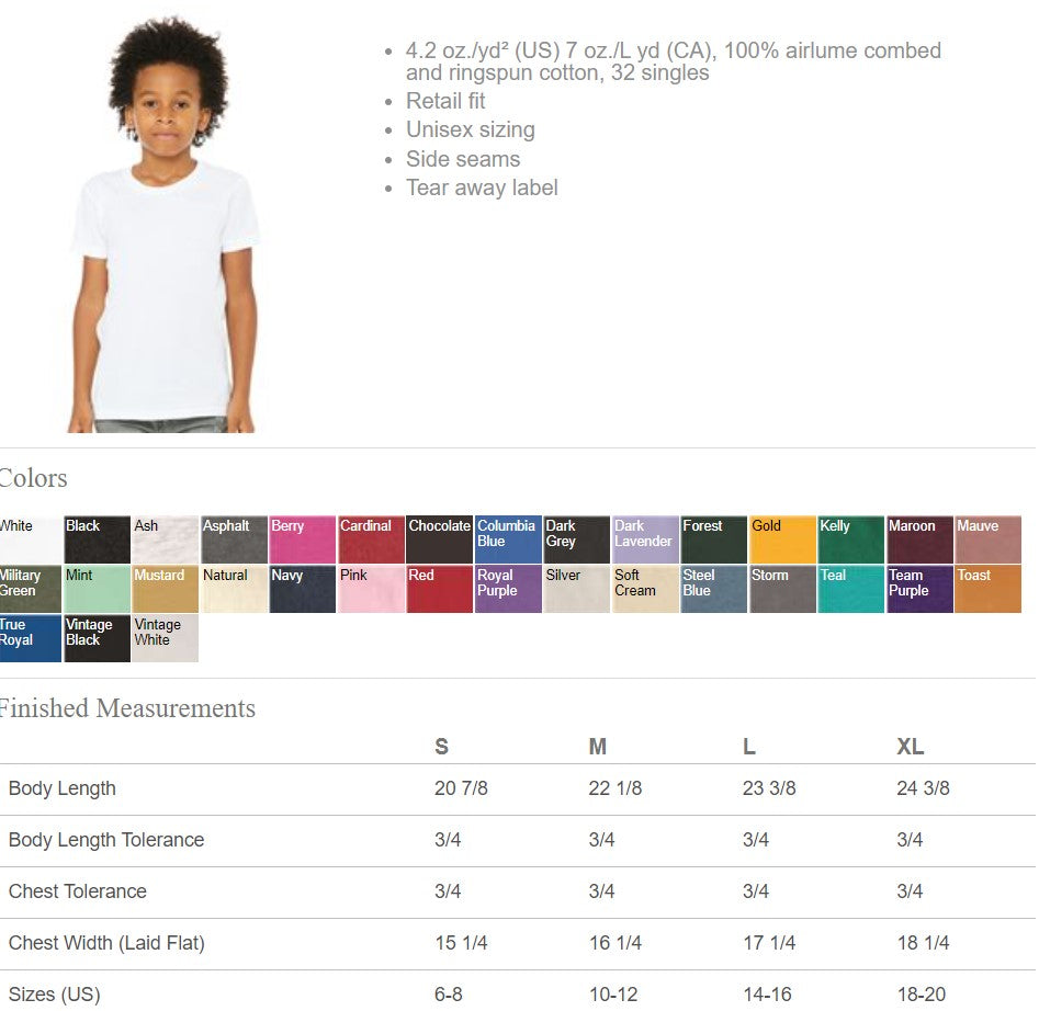 YOUTH BELLA CANVAS - SOLID