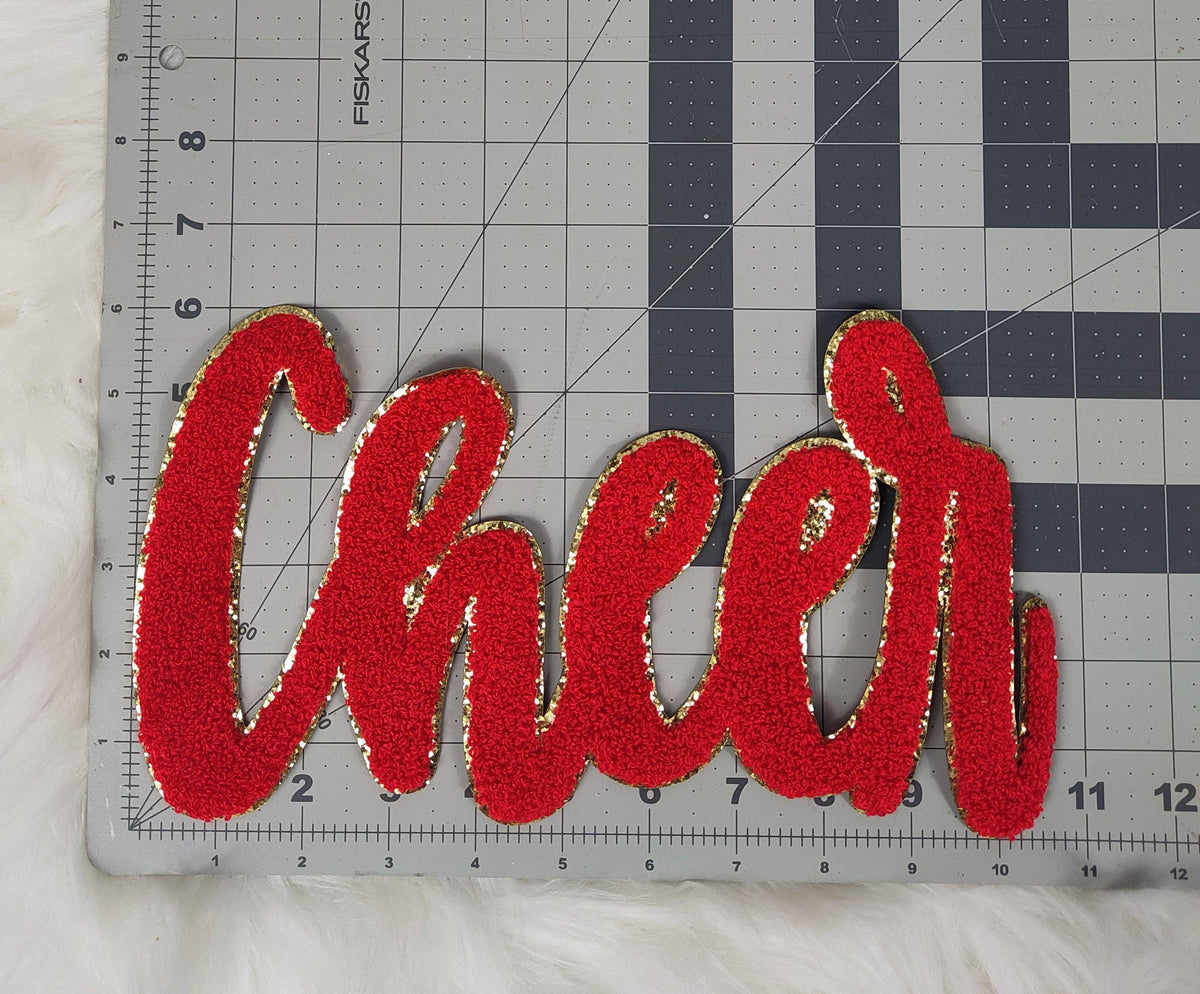 Large Cursive Cheer Chenille Iron-on Patch: Pink