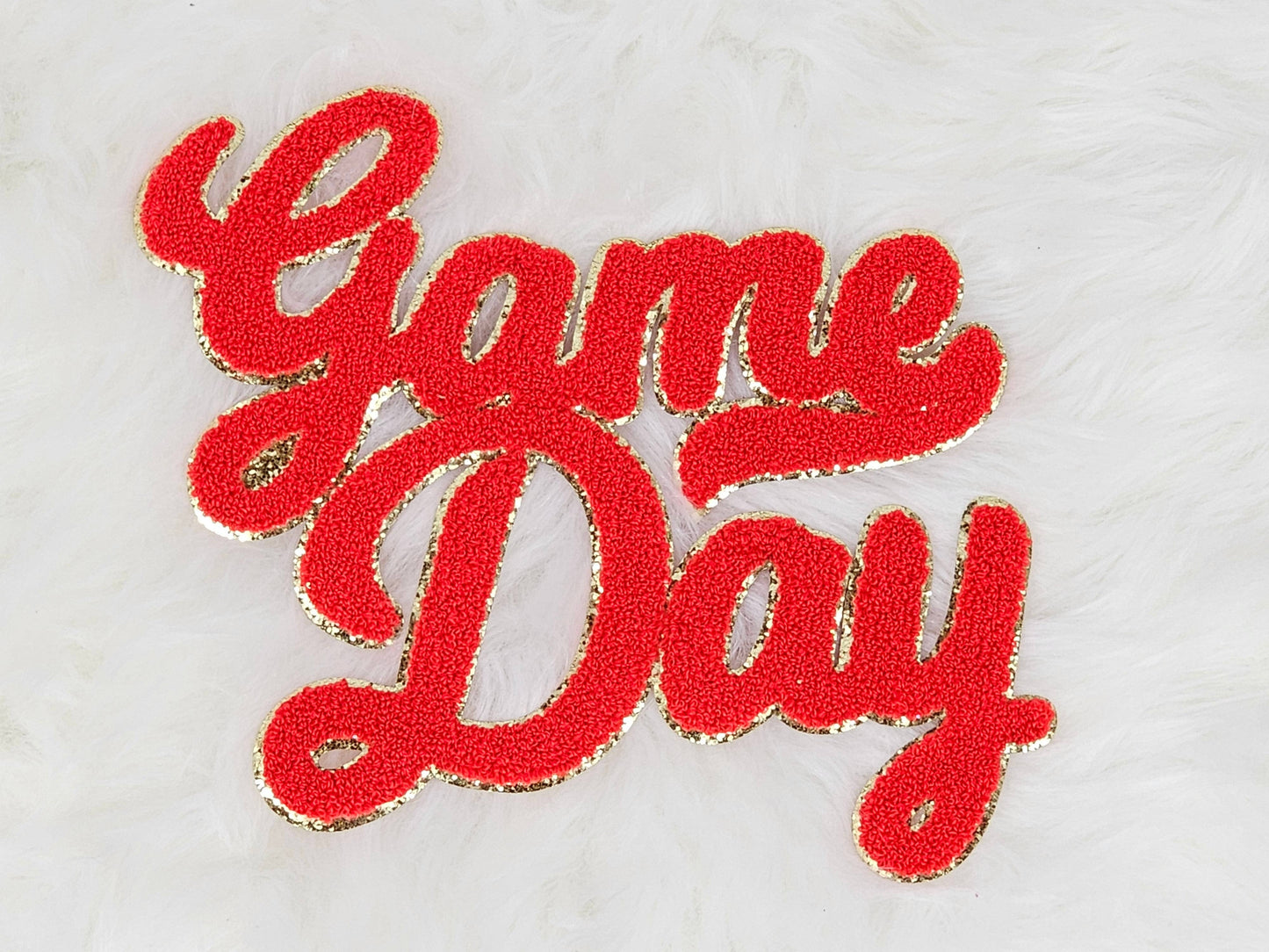 Large Game Day Chenille Iron-on Patch: White