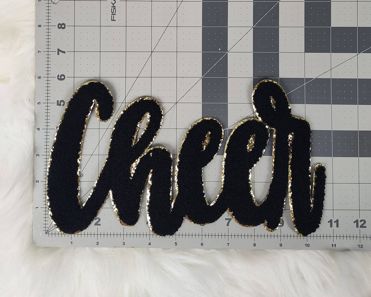 Large Cursive Cheer Chenille Iron-on Patch: Pink