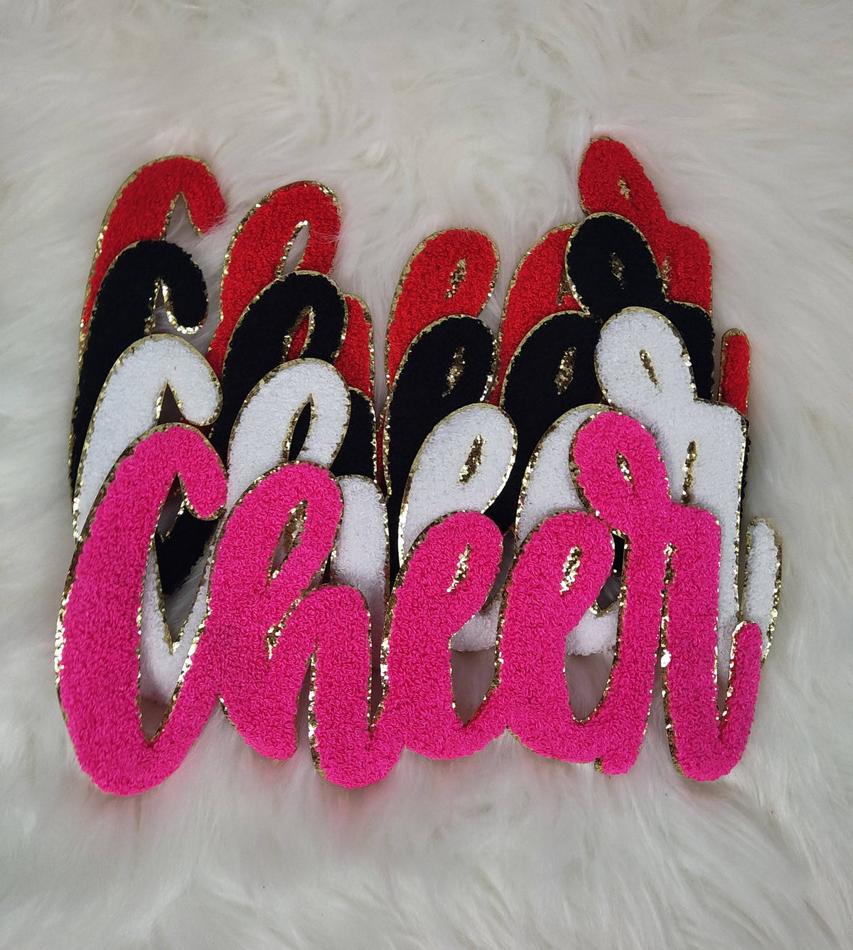 Large Cursive Cheer Chenille Iron-on Patch: White