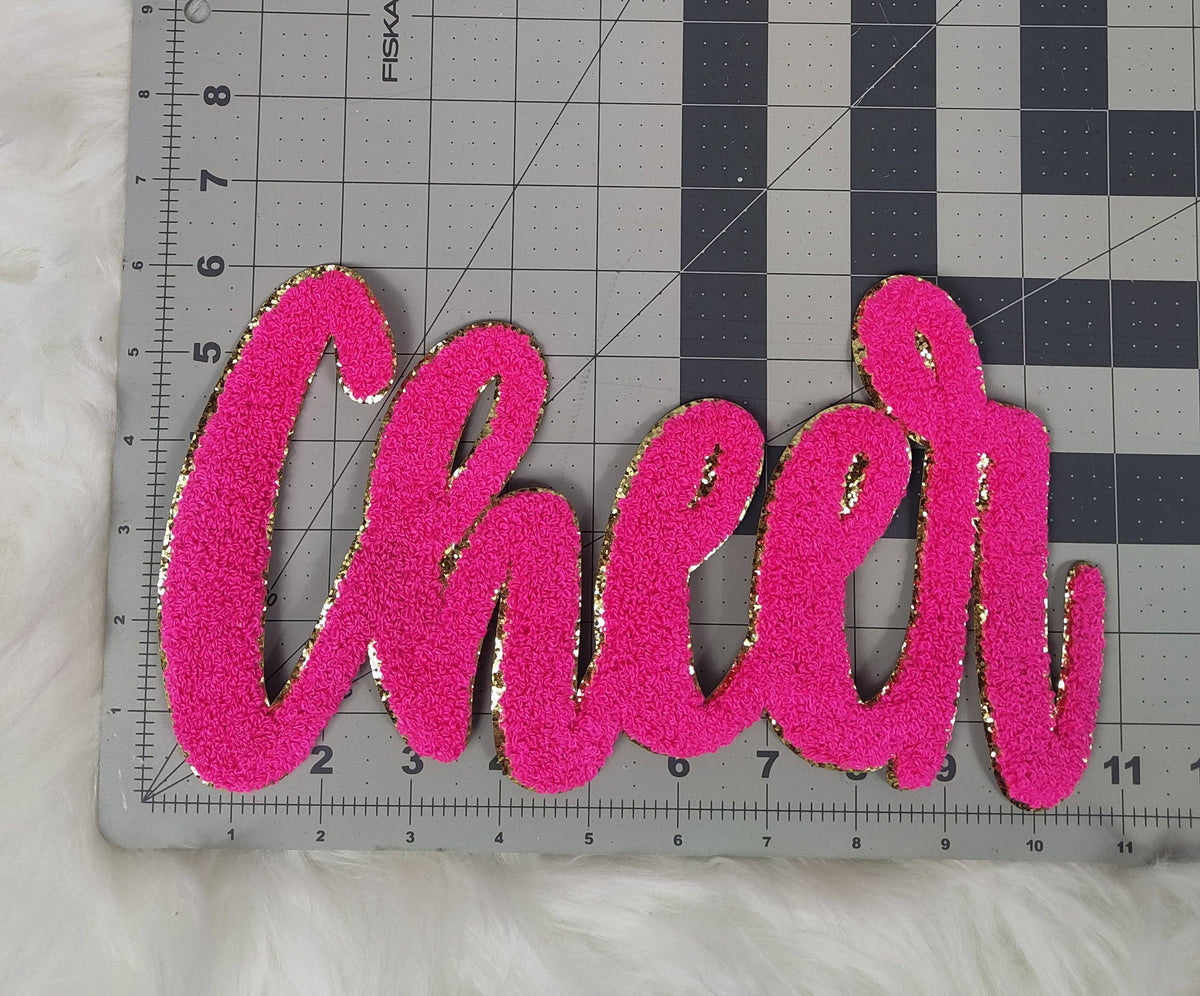 Large Cursive Cheer Chenille Iron-on Patch: White
