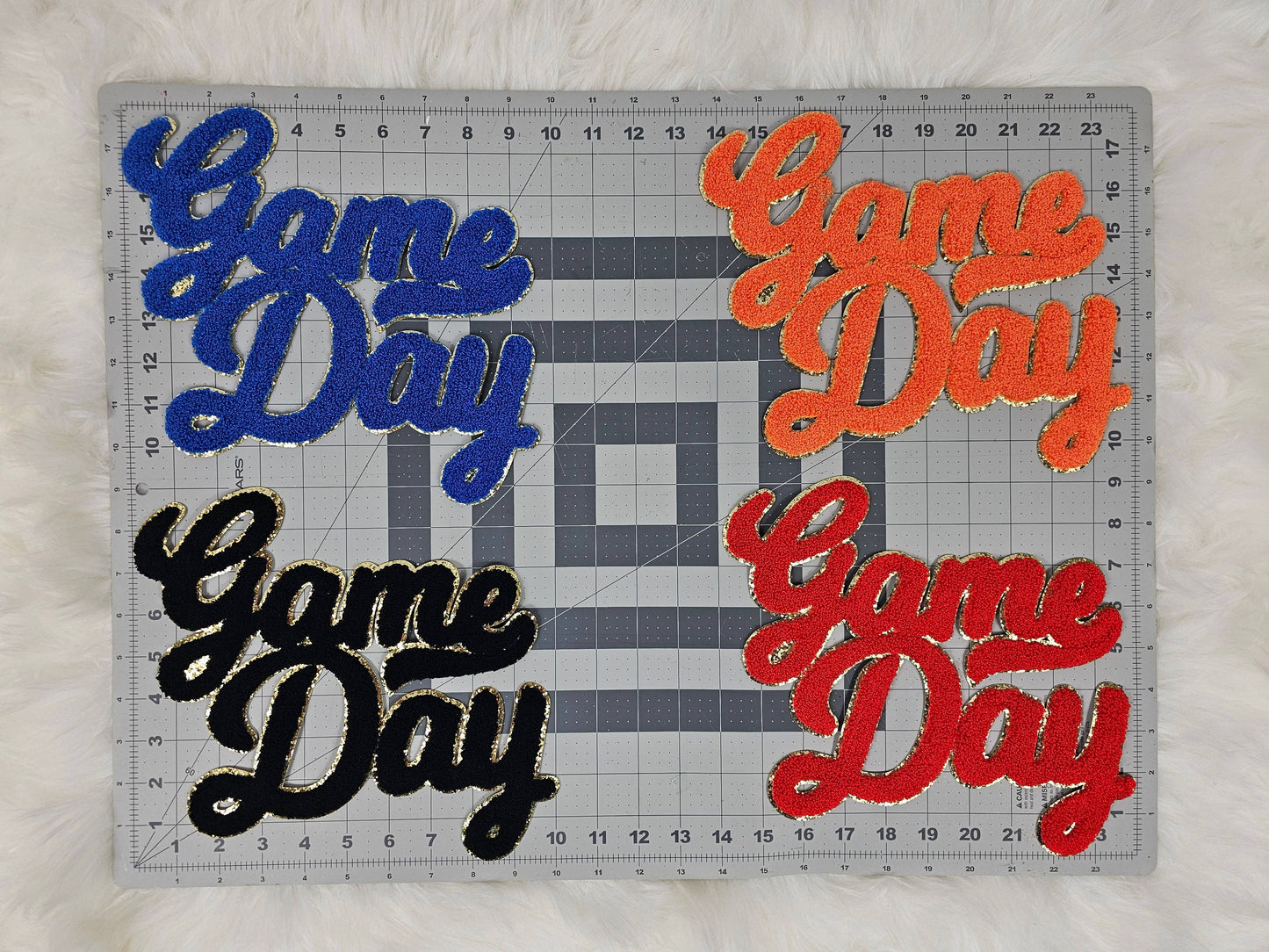 Large Game Day Chenille Iron-on Patch: White
