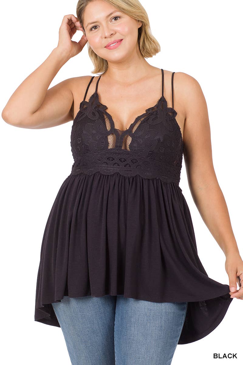 Plus Black Crochet Lace Cami Tank