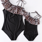 Leopard Ruffle Off Shoulder Mommy and Me Swimsuits