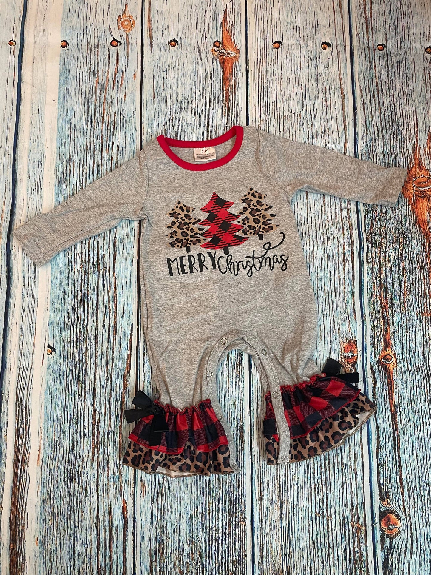 Christmas Romper Buffalo Plaid & Leopard Ruffles