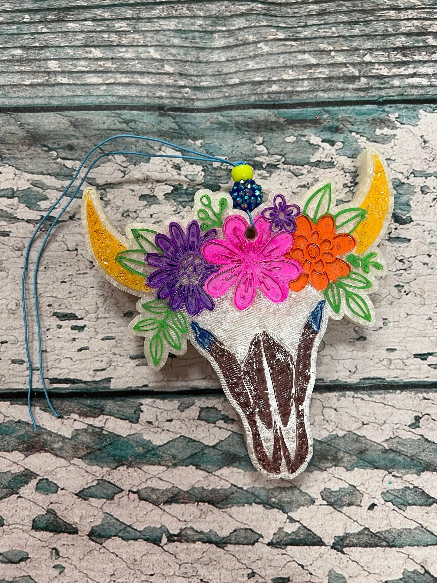 Floral Bull Skull Freshie - Black Ice