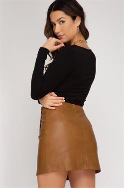 FAUX LEATHER WRAP SKIRT - CAMEL