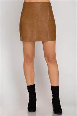 FAUX LEATHER WRAP SKIRT - CAMEL