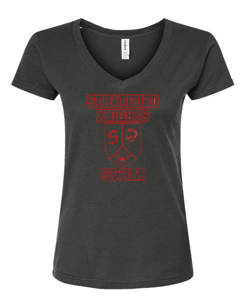 Women's Slim Fit Fine Jersey V-Neck T-Shirt - Charcoal - Shield