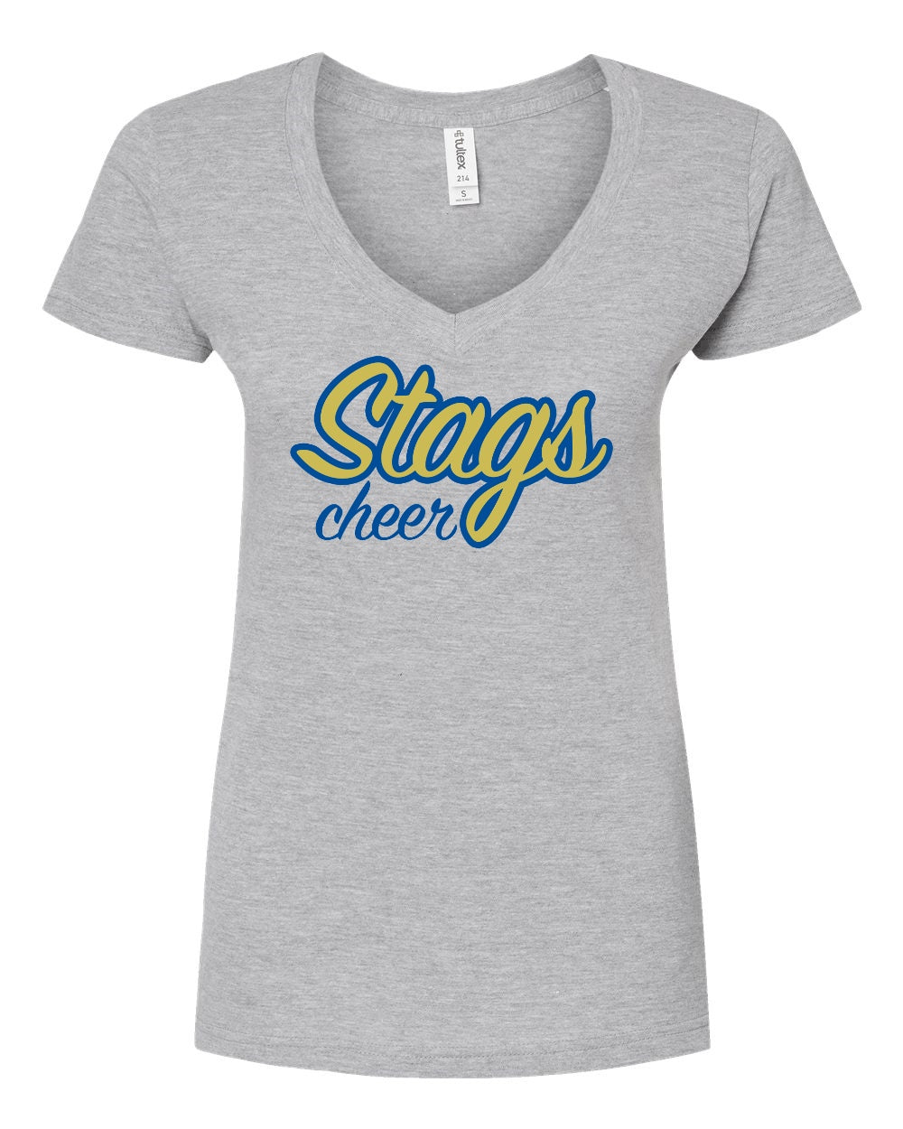 Women's Slim Fit Fine Jersey V-Neck T-Shirt - Heather Grey - Stags Cheer