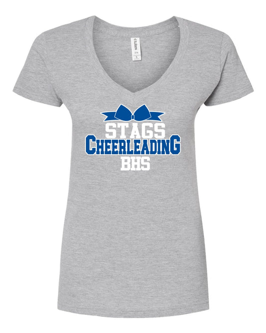 Women's Slim Fit Fine Jersey V-Neck T-Shirt - Heather Grey - Bow Stags