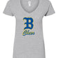 Women's Slim Fit Fine Jersey V-Neck T-Shirt - Heather Grey - B Cheer