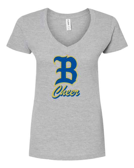 Women's Slim Fit Fine Jersey V-Neck T-Shirt - Heather Grey - B Cheer