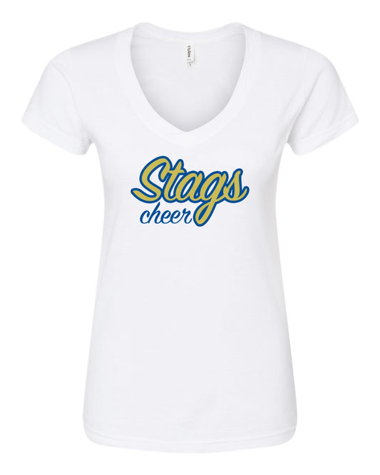 Women's Slim Fit Fine Jersey V-Neck T-Shirt - White - Stags Cheer
