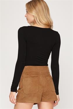 FAUX TWILL SUEDE SHORTS WITH SIDE TIE DETAIL