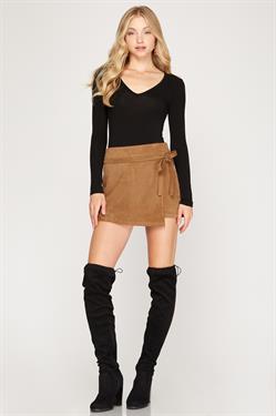 FAUX TWILL SUEDE SHORTS WITH SIDE TIE DETAIL