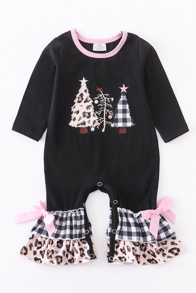 Christmas Tree Plaid Cheetah Bubble Romper