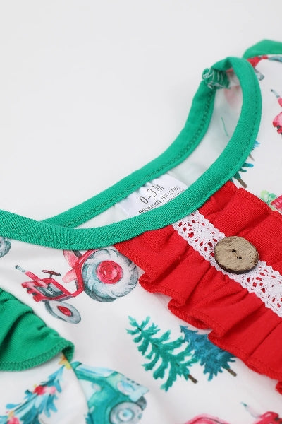 Christmas Tractor Romper White/Green/Red