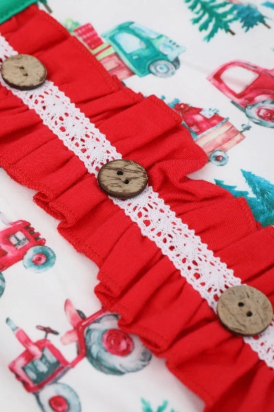 Christmas Tractor Romper White/Green/Red