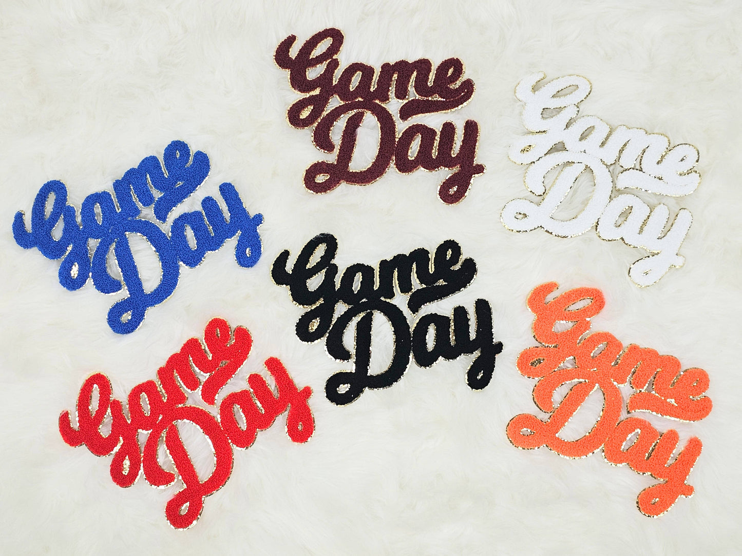 Large Game Day Chenille Iron-on Patch: White