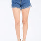 HIGH WAIST DOLPHIN HEM DENIM SHORTS