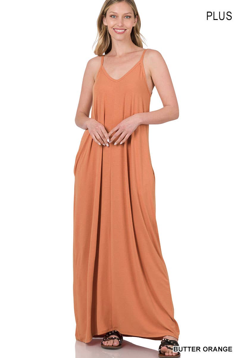 Plus V-neck Cami Pocket Maxi Dress