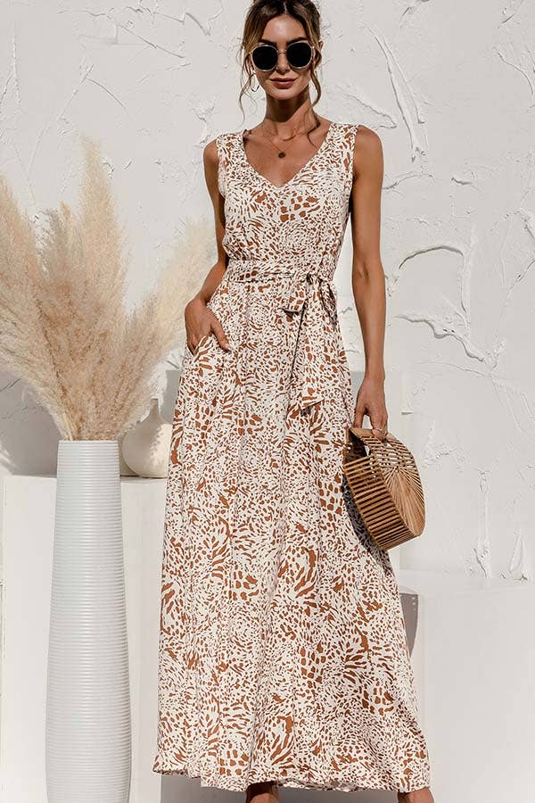 Leopard Print Sleeveless Maxi Dress