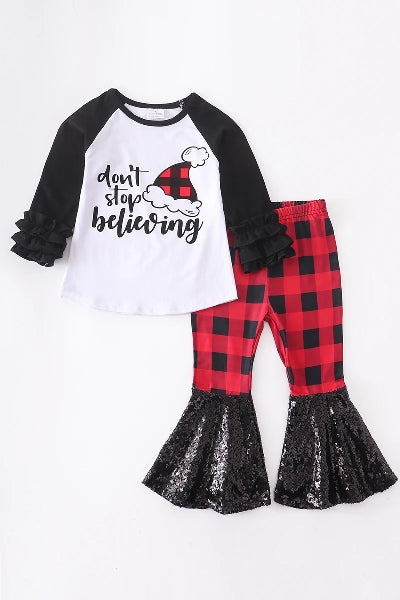 Red Black Plaid Bell Bottom Don't Stop
