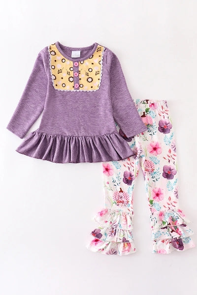 Lavender Floral Ruffle Pants Set