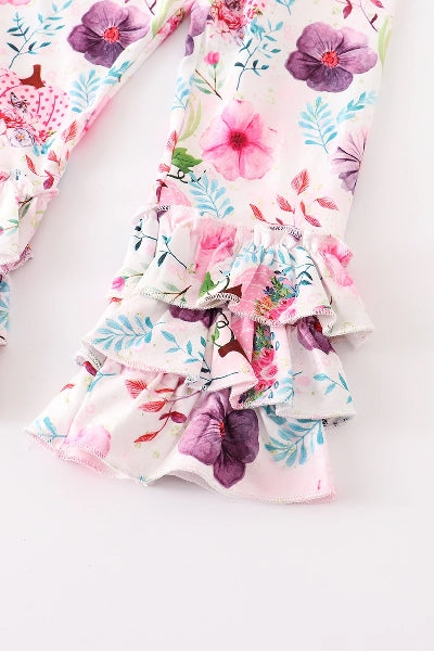 Lavender Floral Ruffle Pants Set